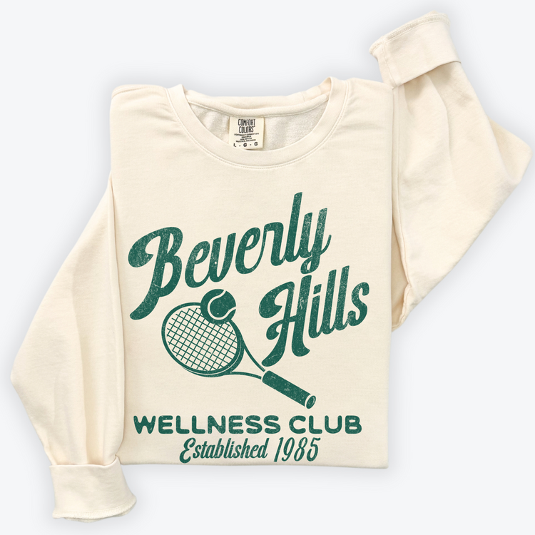 Beverly Hills Wellness Club Lightweight Cotton Crewneck Sweatshirt | 80s Vintage Sporty Athletic Style