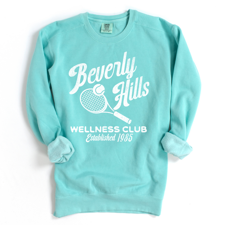 Beverly Hills Wellness Club Lightweight Cotton Crewneck Sweatshirt | 80s Vintage Sporty Athletic Style