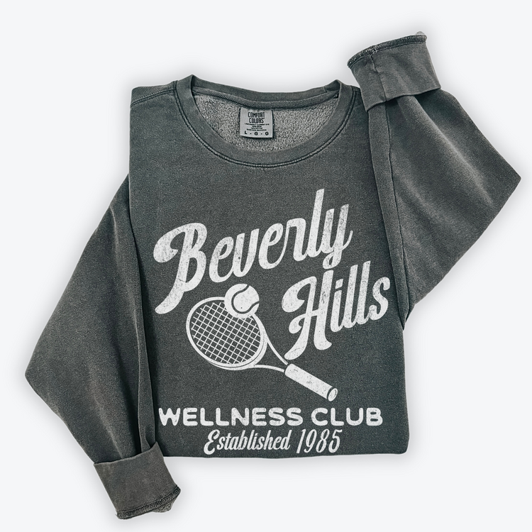 Beverly Hills Wellness Club Lightweight Cotton Crewneck Sweatshirt | 80s Vintage Sporty Athletic Style