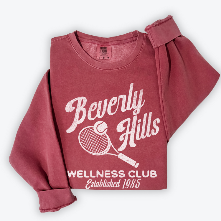 Beverly Hills Wellness Club Lightweight Cotton Crewneck Sweatshirt | 80s Vintage Sporty Athletic Style