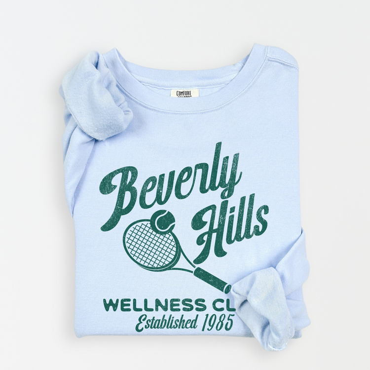 Beverly Hills Wellness Club Lightweight Cotton Crewneck Sweatshirt | 80s Vintage Sporty Athletic Style