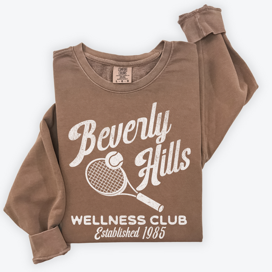 Beverly Hills Wellness Club Lightweight Cotton Crewneck Sweatshirt | 80s Vintage Sporty Athletic Style