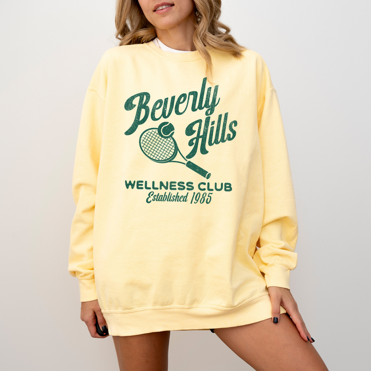 Beverly Hills Wellness Club Lightweight Cotton Crewneck Sweatshirt | 80s Vintage Sporty Athletic Style