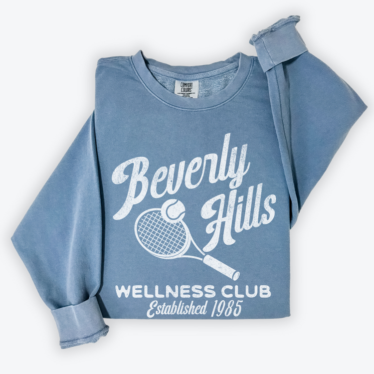 Beverly Hills Wellness Club Lightweight Cotton Crewneck Sweatshirt | 80s Vintage Sporty Athletic Style