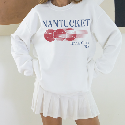 Nantucket Club Lightweight Cotton Crewneck Sweatshirt with 80s vintage retro design in sporty athletic style. Soft and durable Comfort Colors fabric.