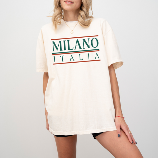 Comfort Colors unisex short sleeve tee with "Milano, Italia" in a vintage classic font for a timeless Italian-inspired look