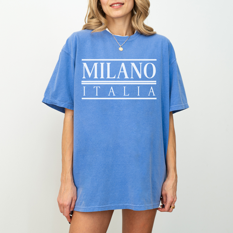 Comfort Colors unisex short sleeve tee with "Milano, Italia" in a vintage classic font for a timeless Italian-inspired look