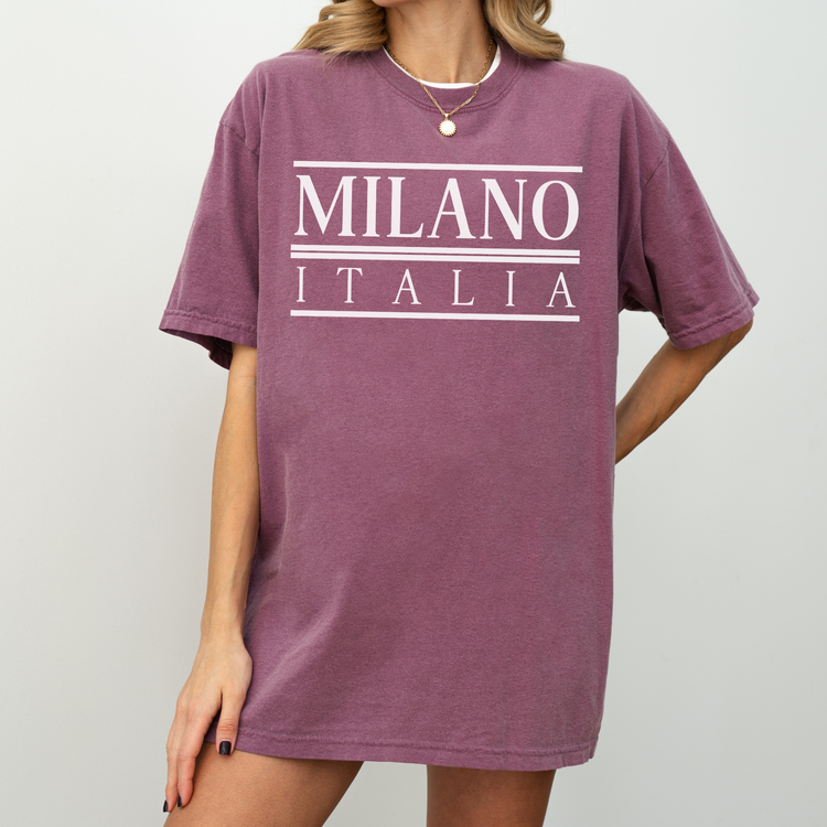 Comfort Colors unisex short sleeve tee with "Milano, Italia" in a vintage classic font for a timeless Italian-inspired look