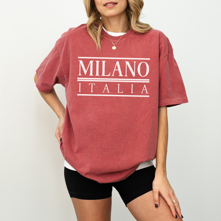 Comfort Colors unisex short sleeve tee with "Milano, Italia" in a vintage classic font for a timeless Italian-inspired look