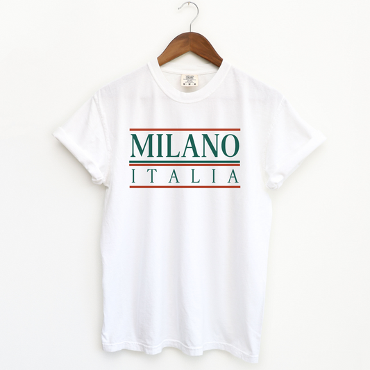 Comfort Colors unisex short sleeve tee with "Milano, Italia" in a vintage classic font for a timeless Italian-inspired look