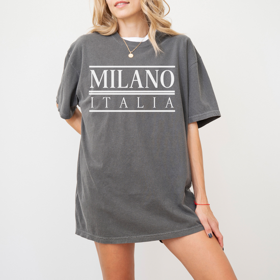 Comfort Colors unisex short sleeve tee with "Milano, Italia" in a vintage classic font for a timeless Italian-inspired look