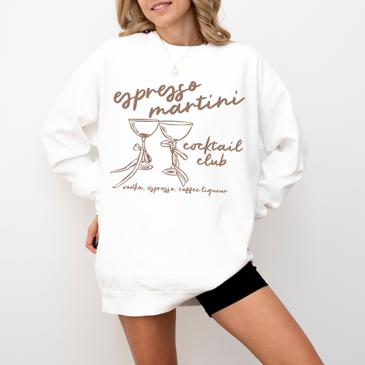 Lightweight cotton crewneck sweatshirt with "Espresso Martini Cocktail Club" design in a chic, minimalist style.