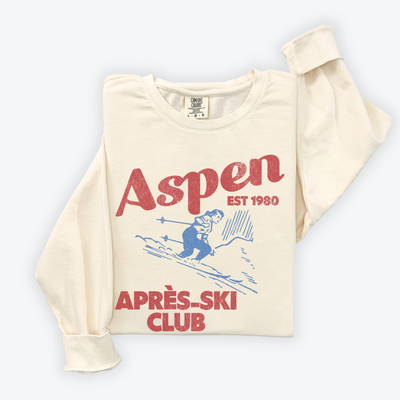 Aspen Après Ski Lightweight Cotton Sweatshirt with cool vintage retro vibes and a faded, relaxed look