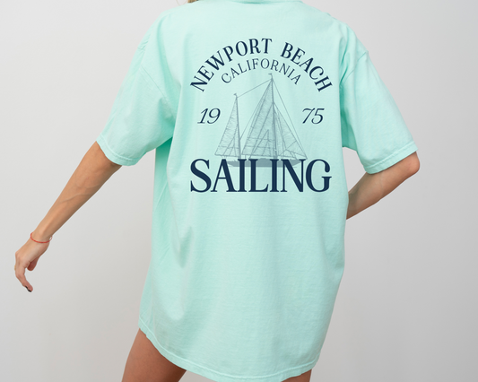 Newport Beach, California Sailing Club, Vintage Look, Back of Shirt Print, Green