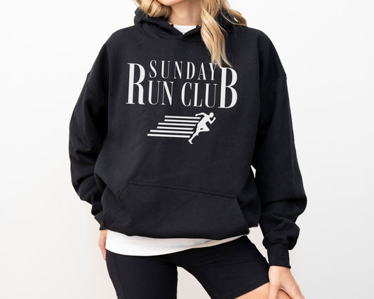 Vintage, Retro Style Sunday Run Club Hoodie, Black