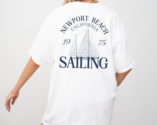 Newport Beach, California Sailing Club, Vintage Look, Back of Shirt Print, White