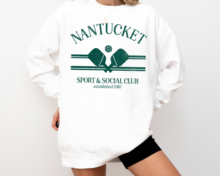 Nantucket Sport & Social Club, Pickleball, Vintage, Worn, Faded Look, On Model, Front View, White Color