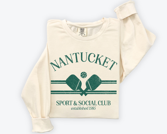 Nantucket Sport & Social Club, Pickleball, Vintage, Worn, Faded Look, Folded, Front View, Ivory Color