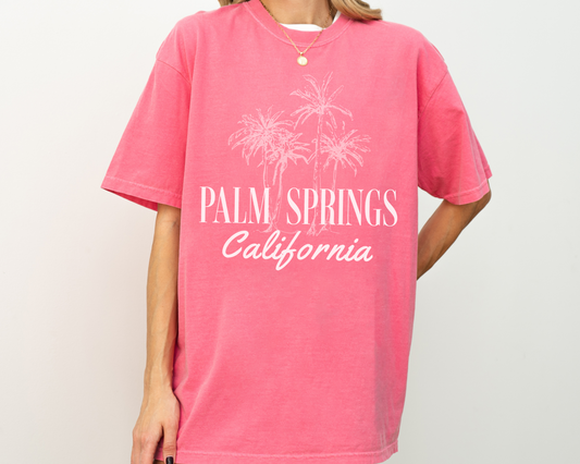 Palm Springs, California Short Sleeve T-Shirt, Vintage Style, Palm Tree Tee, Pink Color