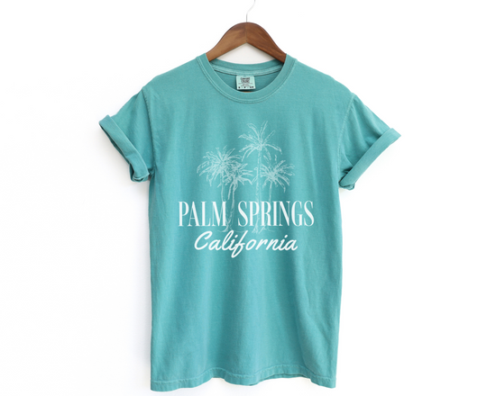 Palm Springs, California Short Sleeve T-Shirt, Vintage Style, Palm Tree Tee, Green Color