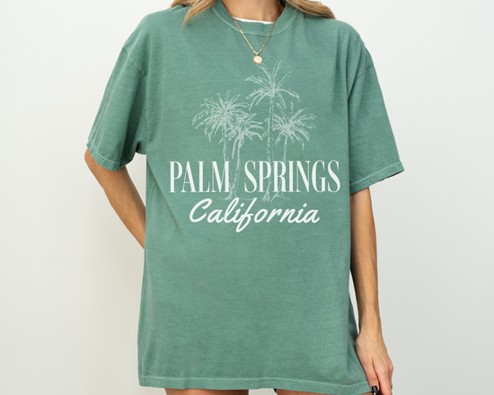 Palm Springs, California Short Sleeve T-Shirt, Vintage Style, Palm Tree Tee, Green Color