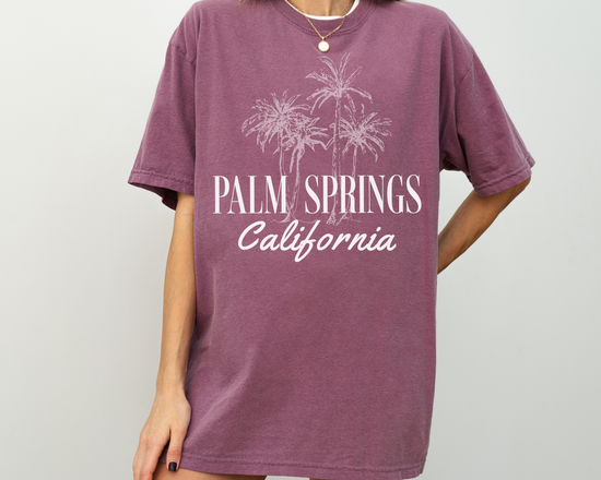 Palm Springs, California Short Sleeve T-Shirt, Vintage Style, Palm Tree Tee, Purple Color