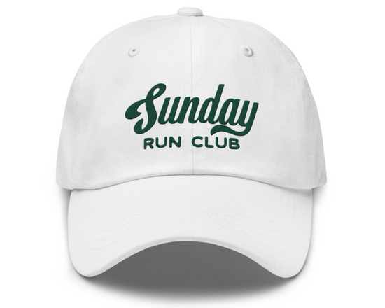 Sunday Run Club, Green Embroidered Hat, White 