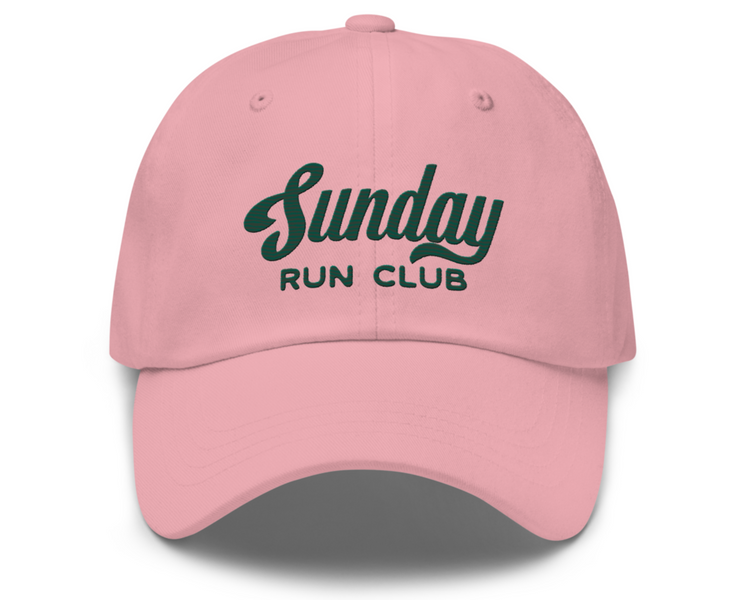 Sunday Run Club, Green Embroidered Hat, Pink 