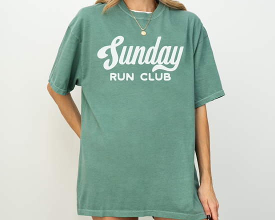 Sunday Run Club, Vintage, Retro Style Print, Short Sleeve T-Shirt, Green