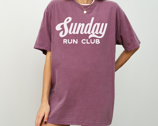 Sunday Run Club, Vintage, Retro Style Print, Short Sleeve T-Shirt, Purple