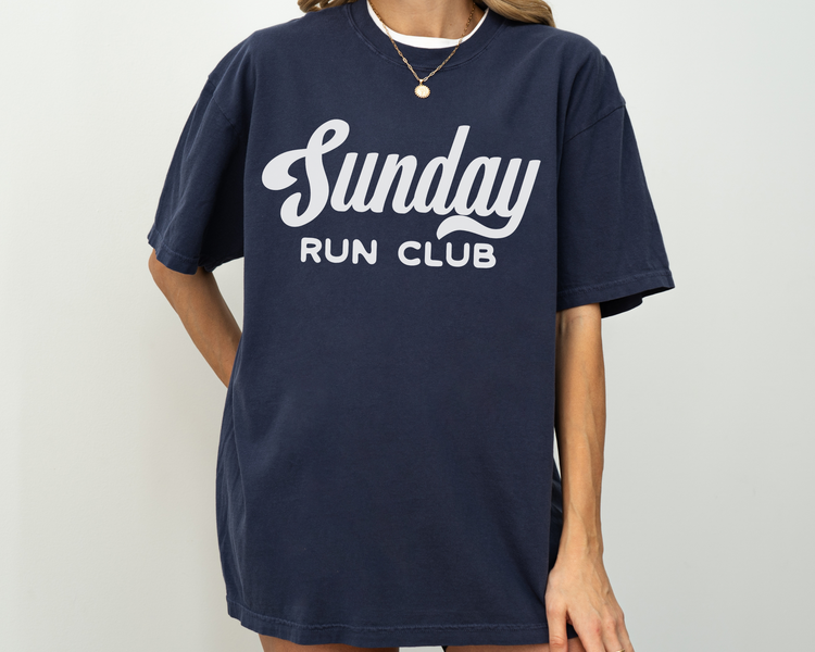 Sunday Run Club, Vintage, Retro Style Print, Short Sleeve T-Shirt, Navy