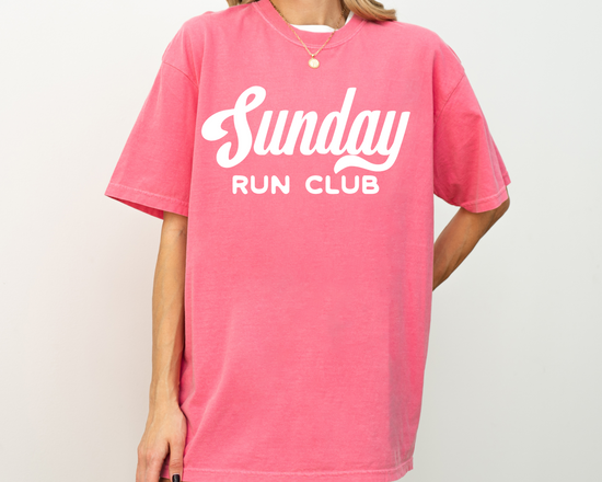 Sunday Run Club, Vintage, Retro Style Print, Short Sleeve T-Shirt, Pink