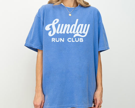 Sunday Run Club, Vintage, Retro Style Print, Short Sleeve T-Shirt, Blue