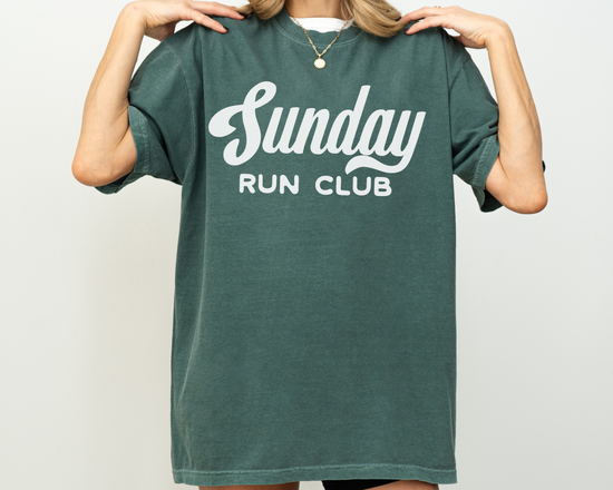 Sunday Run Club, Vintage, Retro Style Print, Short Sleeve T-Shirt, Green