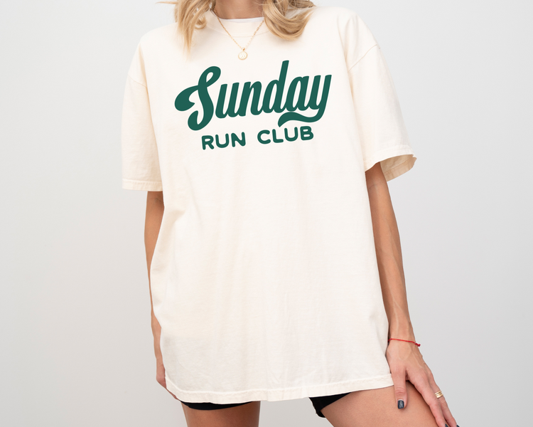 Sunday Run Club, Vintage, Retro Style Print, Short Sleeve T-Shirt, Ivory