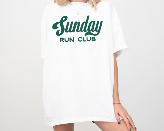 Sunday Run Club, Vintage, Retro Style Print, Short Sleeve T-Shirt, White