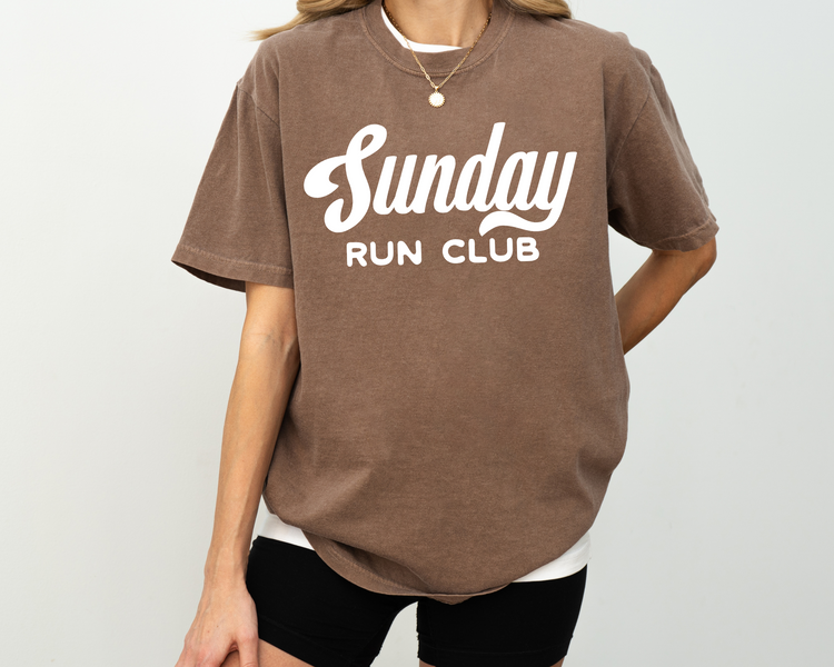 Sunday Run Club, Vintage, Retro Style Print, Short Sleeve T-Shirt, Brown