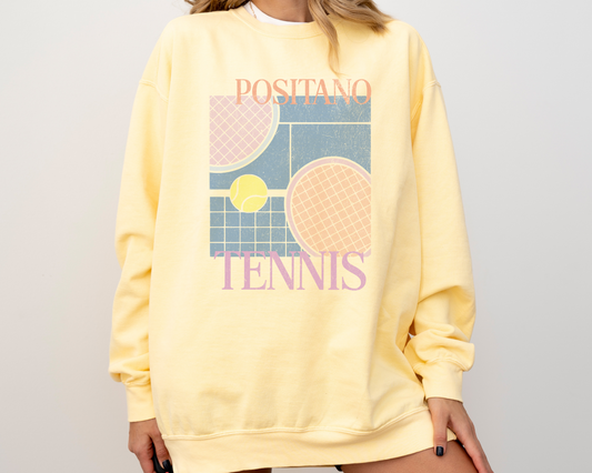 Positano Tennis, Amalfi Coast, Vintage, Retro Style, Faded Grunge Look, Yellow Color