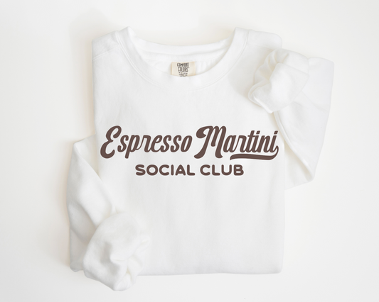 Espresso Martini Social Club Crewneck Sweatshirt, Brown Print, White  Color