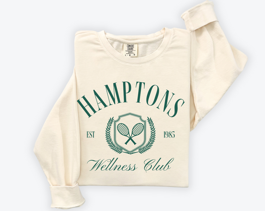 Hamptons Wellness Club Crewneck Sweatshirt, Folded, Green Print, Ivory Sweatshirt