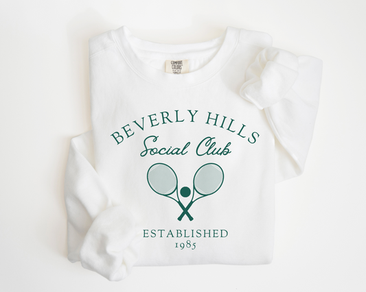 Beverly Hills Social Club Crewneck Sweatshirt, Green Print, White Sweatshirt