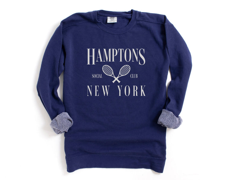 Hamptons, New York Social Club Comfort Colors® Pullover Sweatshirt | Bachelorette, Girls Trip Outfit | Oversized Crewneck | Vintage Style