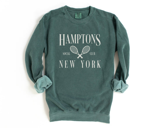 Hamptons, New York Social Club Comfort Colors® Pullover Sweatshirt | Bachelorette, Girls Trip Outfit | Oversized Crewneck | Vintage Style