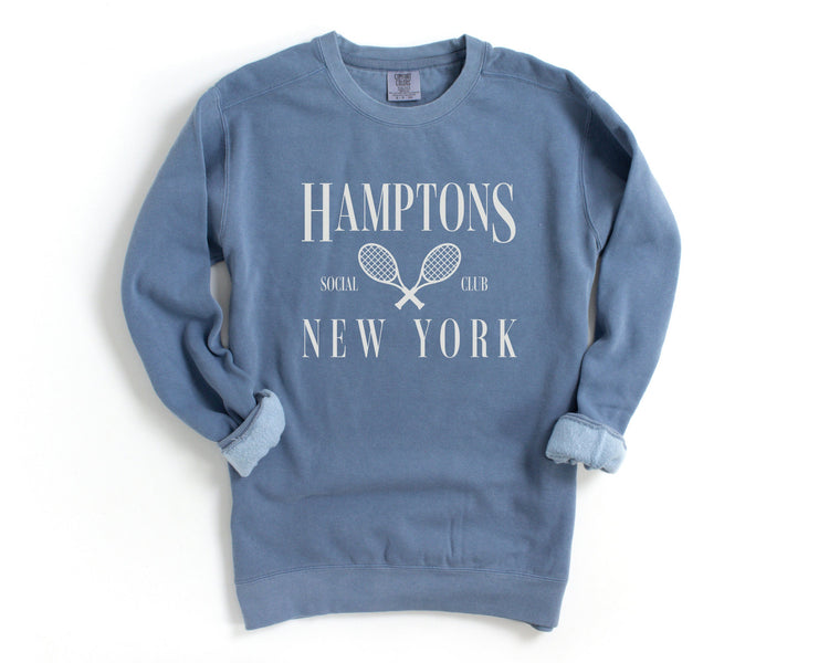 Hamptons, New York Social Club Comfort Colors® Pullover Sweatshirt | Bachelorette, Girls Trip Outfit | Oversized Crewneck | Vintage Style