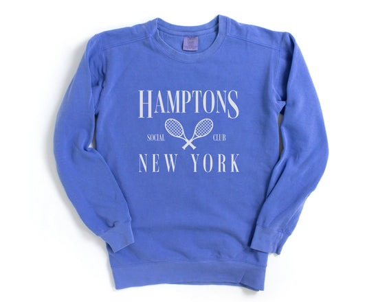 Hamptons, New York Social Club Comfort Colors® Pullover Sweatshirt | Bachelorette, Girls Trip Outfit | Oversized Crewneck | Vintage Style