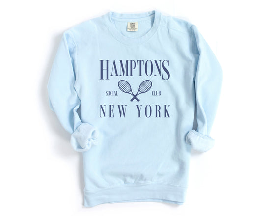 Hamptons, New York Social Club Comfort Colors® Pullover Sweatshirt | Bachelorette, Girls Trip Outfit | Oversized Crewneck | Vintage Style