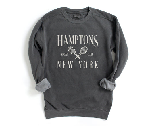 Hamptons, New York Social Club Comfort Colors® Pullover Sweatshirt | Bachelorette, Girls Trip Outfit | Oversized Crewneck | Vintage Style