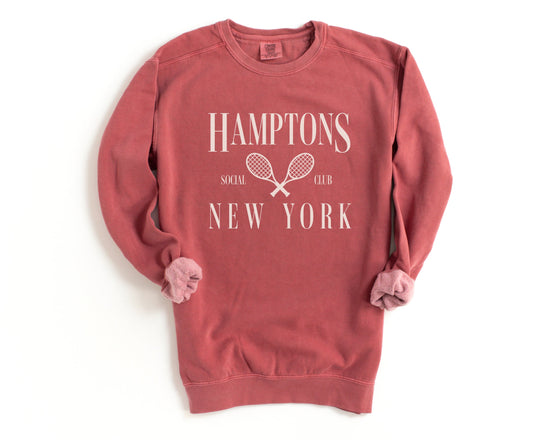 Hamptons, New York Social Club Comfort Colors® Pullover Sweatshirt | Bachelorette, Girls Trip Outfit | Oversized Crewneck | Vintage Style