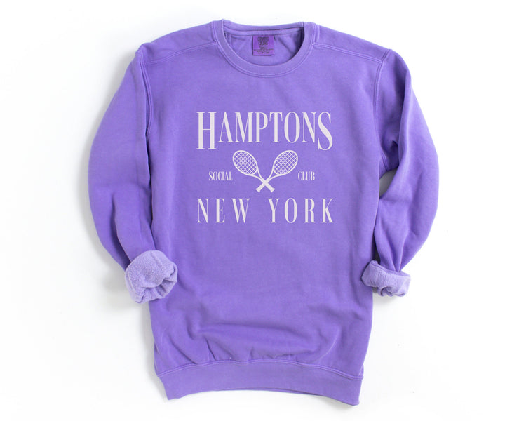 Hamptons, New York Social Club Comfort Colors® Pullover Sweatshirt | Bachelorette, Girls Trip Outfit | Oversized Crewneck | Vintage Style