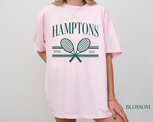 Hamptons Tennis Club Comfort Colors Short Sleeve T-Shirt | Girl’s Trip, Bachelorette Shirt | Vintage Style Athleisure, Sporty, Athletic Club